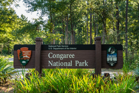 Columbia, United States: September 7, 2018: Congaree National Park Entry Sign in South Carolinaのeditorial素材