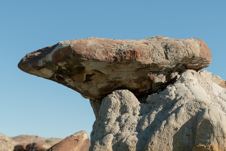 Top Of Eroding Hoodoo against blue sky in North Dakota Badlandsの写真素材