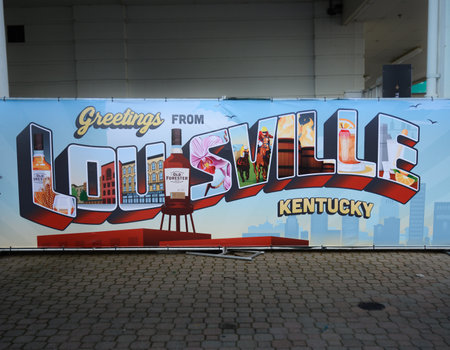 Lousivlle, KY, United States: May 2, 2019: Greetings from Louisville sign welcomes visitorsのeditorial素材