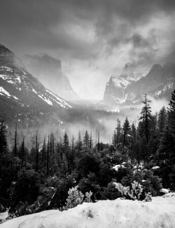 Winter Storm Clearing Yosemite Valley.DNG in Black and Whiteの写真素材