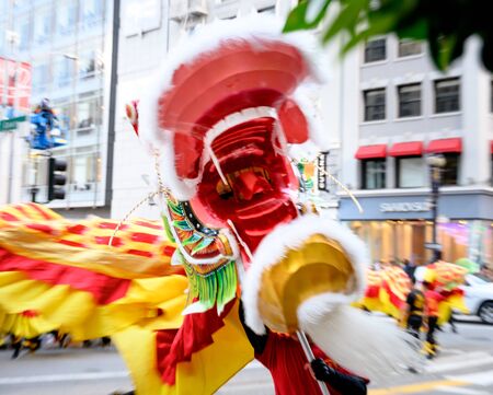 San Francisco, United States: February 23, 2019: Looking Down the Mouth of Chinese Dragonの写真素材