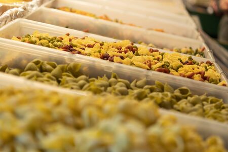 Selective Focus on Assorted Homemade Pastas in Marketの写真素材