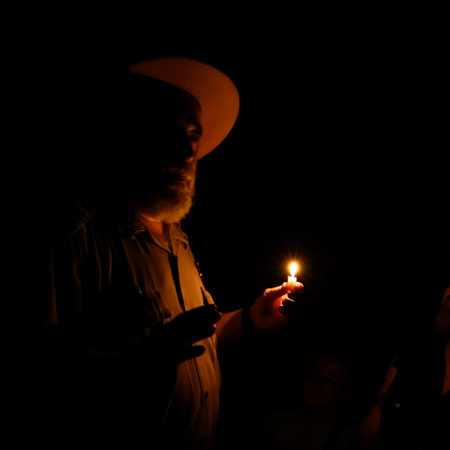 Mammoth Cave, United States: May 6, 2019: Park Ranger with Single Flame in Mammoth Caveのeditorial素材