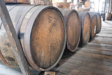 Rustic Barrels in Distillery Warehouse