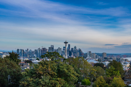 Seattle, United States: October 6, 2018: Seattle Skyline from Kerry Park on clear dayのeditorial素材