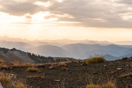 Silhouettes of Mountains in the Distance from Golden Gate trailの写真素材