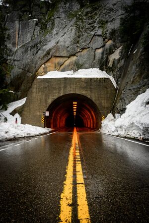 Snow At the Entrance of the Wawona Tunnel to Yosemiteの写真素材