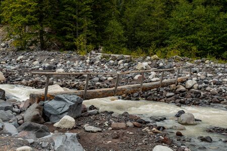 Bridge Over Nisqually River  in Washington Wildernessの写真素材
