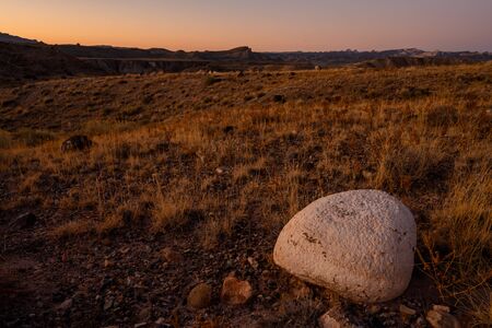 Morning Light And White Rock in desert fieldの写真素材