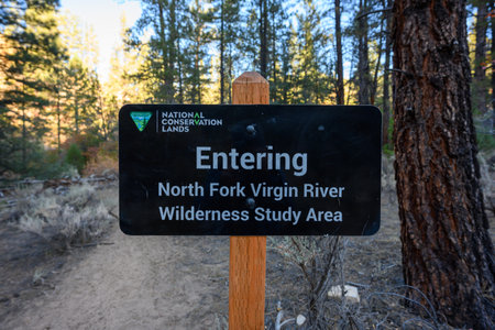 Zion National Park, United States: October 3, 2019: Entering North Fork Virgin River Signのeditorial素材