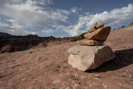 Cairn Trail Marker on Smooth Desert Trail in Capitol Reef National Parkの写真素材