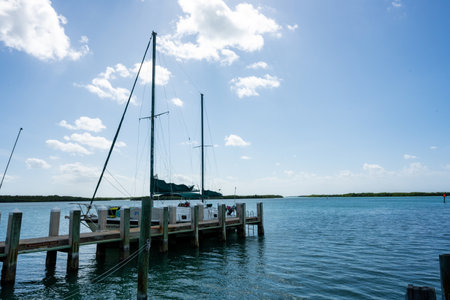 Boat Docked at Adams Key on sunny afternoonのeditorial素材