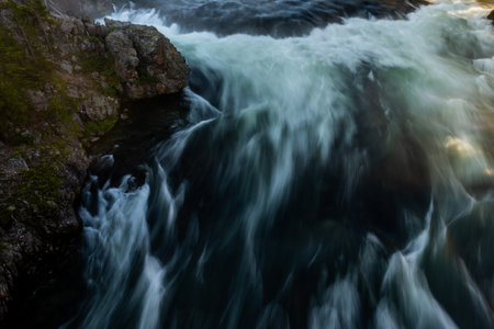 Rushing Water Of Yellowstone River with long exposure effectの写真素材