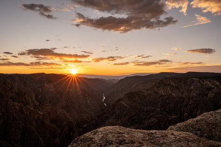 Burst Of Light On The Horizon At Sunet View In Black Canyon of the Gunnisonの写真素材