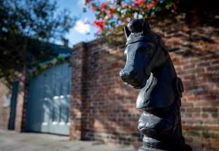 Flowers Bloom Behind Horse Head Hitchの写真素材