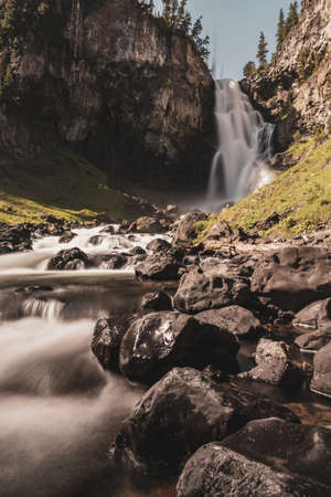 Long exposure of Osprey Falls in Yellowstone in summer