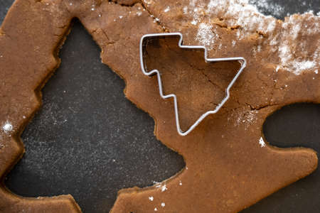 Christmas Tree Cookies Made Out of Gingerbread Dough
