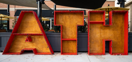 Athens, United States: December 12, 2020: ATH Box Letters Painted Red are a fun display of public artのeditorial素材