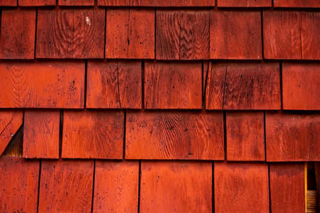 Brilliant Red Stained Shakes Line Cabin Wallの写真素材