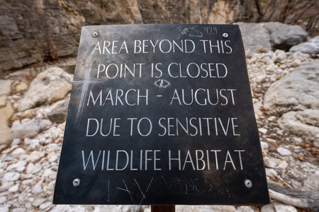Sensitive Wildlife habitat Sign plays a role in protecting bird species in Guadalupe Mountains national Parkの写真素材