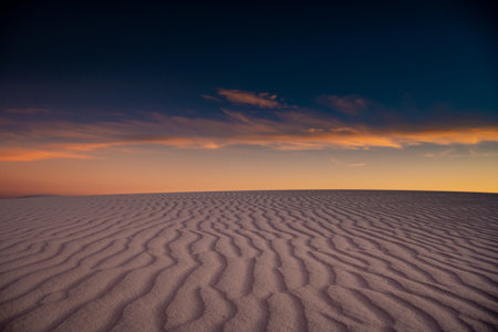 Navy Sunset Sky Over Leading Dune Lines in White Sands National Parkのeditorial素材