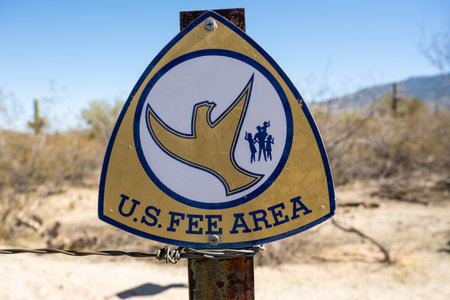 Tucson, United States: February 5, 2021: US Fee Area Sign at boundary of Saguaro National Park