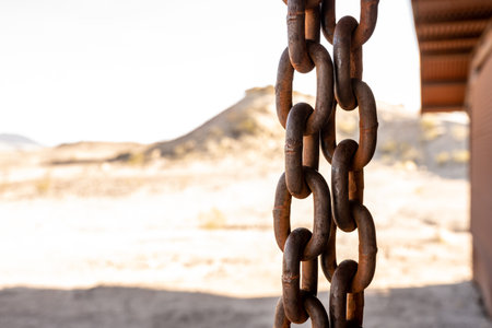 Rusty Rain Chain With Blown Out Backgroundの写真素材