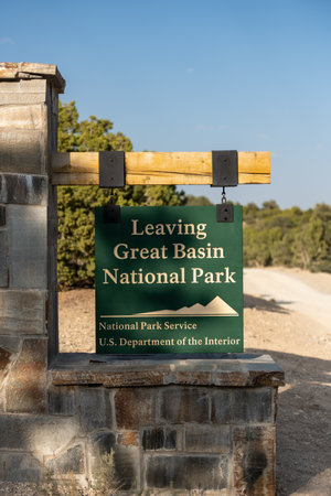 Great Basin, United States: August 4, 2020: Leaving Great Basin National Park Signのeditorial素材