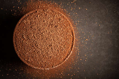 Chocolate Covered Tiramisu on Dark Background with copy spaceの写真素材