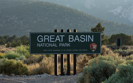 Great Basin National Park, United States: August 4, 2020: Great Basin Welcome Signのeditorial素材