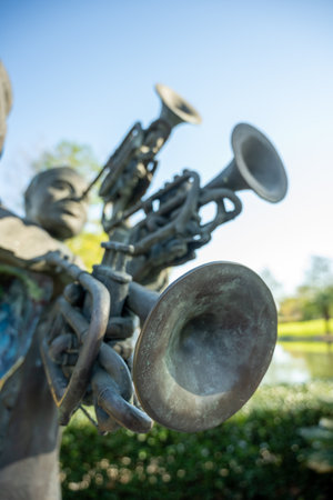 New Orleans, United States: February 27, 2020: Trumpts on Statue in New Orleans' Armstrong Parkのeditorial素材