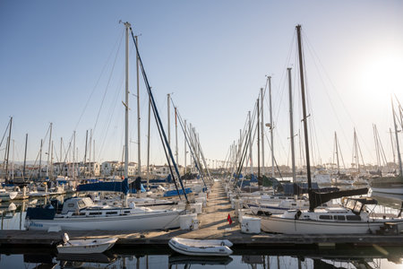 Ventura, United States: Febraury 24, 2021: Layers of Sailboats Docked in Marina near Ventura Californiaの写真素材