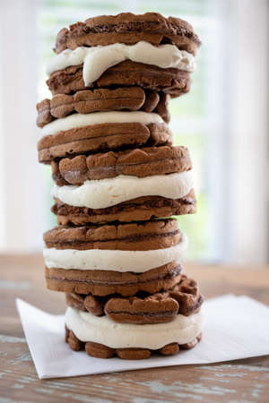 Tower of Ice Cream Sandwiches with soft lightingの写真素材
