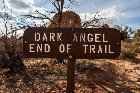 Dark Angel End of Trail Sign in Arches National Parkの写真素材