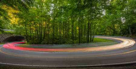Long Exposure Of Traffice Around The Loop On 441 In Great Smoky Mountains national Park