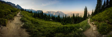 Morning On HIghline Trail Panorama in Glacier National Park