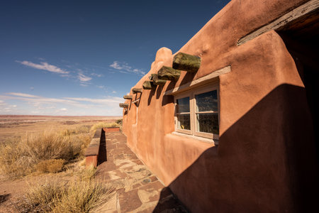 Rooms of The Painted Desert Inn Looking Out Over Petrified Forest in Arizonaの写真素材