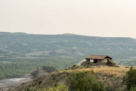 Pavilion At River Bend Overlook On A Ridge In Theordore Roosevelt National Parkの写真素材