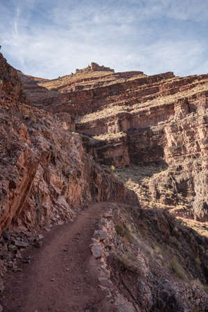 Shelf Trail In Shadow Along South Kaibab Trail of the Grand Canyonの写真素材