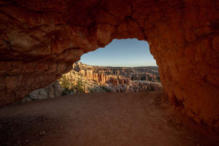Trail Goes Under Tunnel near Bryce Point in Bryce Canyon National Parkの写真素材