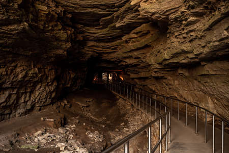 Historic Entrance to Mammoth Cave with long sidewalk ramp