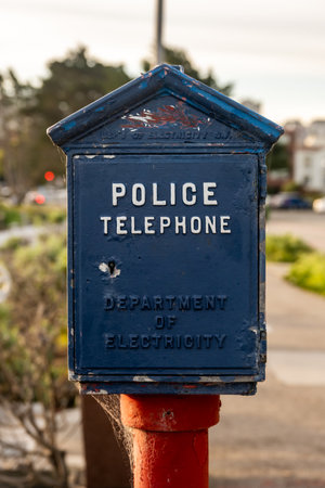 Old Poilce Telephone Call Box Covered In Spider Webs in San Franciscoの写真素材