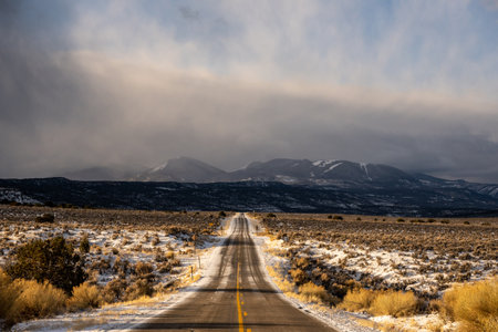 Snow Covered Utah 211 Heading To The Needles District In Winter in central Utahの写真素材