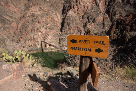 Phantom Ranch and River Trail Intersection Sign in Grand Canyon above the Black Bridge