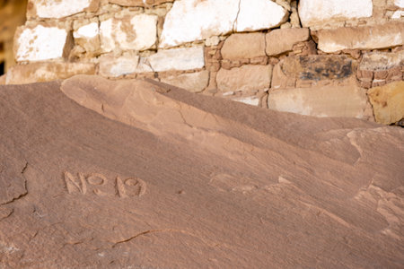 Large Boulder With No 19 Chiseled Into It in Mesa Verde National Parkの写真素材