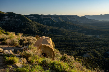 Evening Light Looking Down The Mesas From The Knife Edge Trail in Mesa Verde National Parkの写真素材