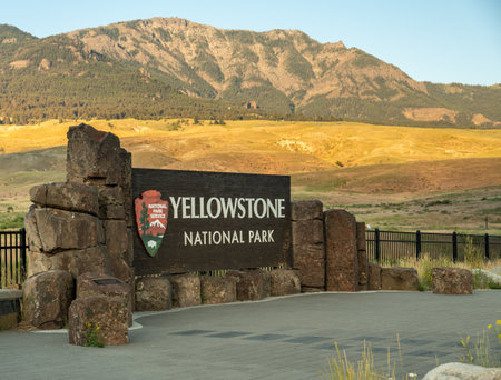 Yellowstone National Park Sign From The Sideの写真素材
