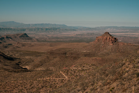 Dodson Trail Winds Toward Valley in Big Bend National Parkの写真素材