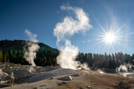 Sunburst Over The Barren Thermal Area of Bumpass Hellの写真素材