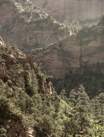 Layers Of Rocky Cliffs Criss Cross In Kolob Canyon in Zion National Parkの写真素材